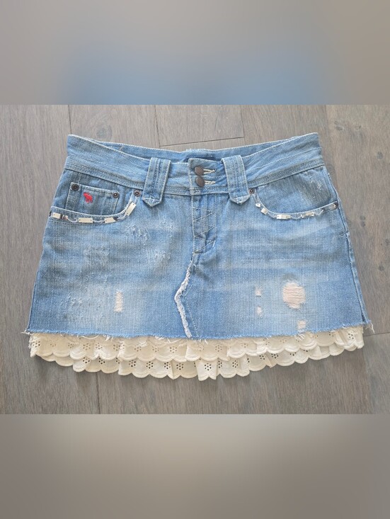 Abercrombie & Fitch Dresses & Skirts - Abercrombie & Fitch distressed denim mini skirt w lace, 25